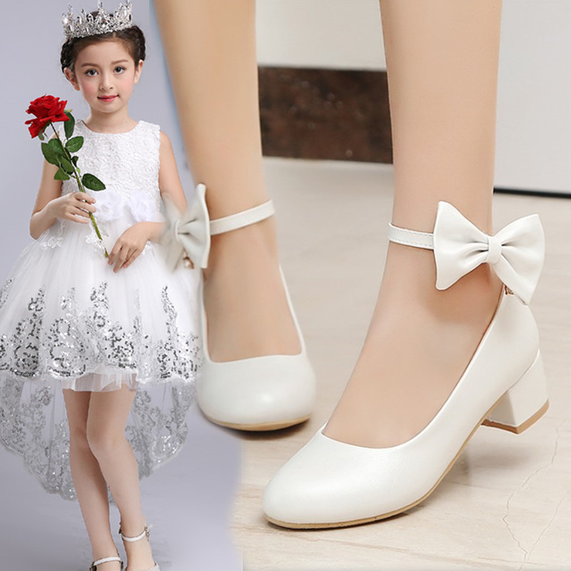 女童皮鞋儿童高跟鞋舞台演出鞋白色公主鞋小女孩配礼服鞋春季单鞋