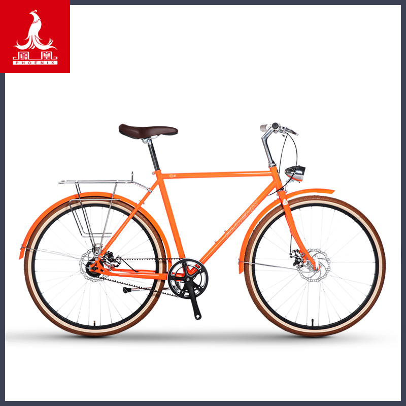 凤凰26寸复古自行车时尚街头英伦简约范免维护皮带传动男式单车