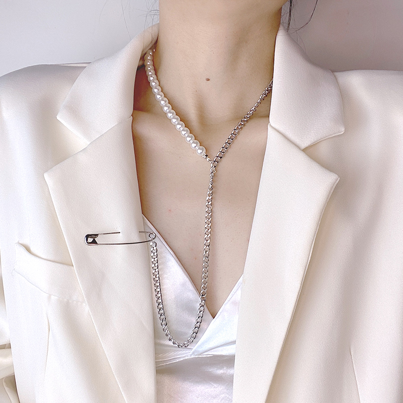 珍珠项链胸针可拆一体多戴法女 百搭小众个性链条别针西装配饰潮