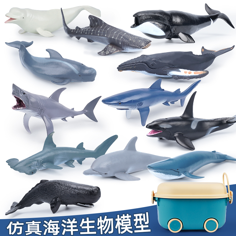 仿真海洋动物海底生物模型玩具大白鲨鲨鱼鲸鱼虎鲸海豚抹香鲸儿童