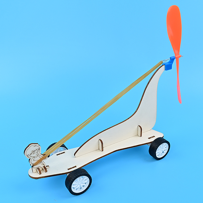 橡皮筋动力小车木制手工DIY风反作用力跑车小学生STEAM科学实验新