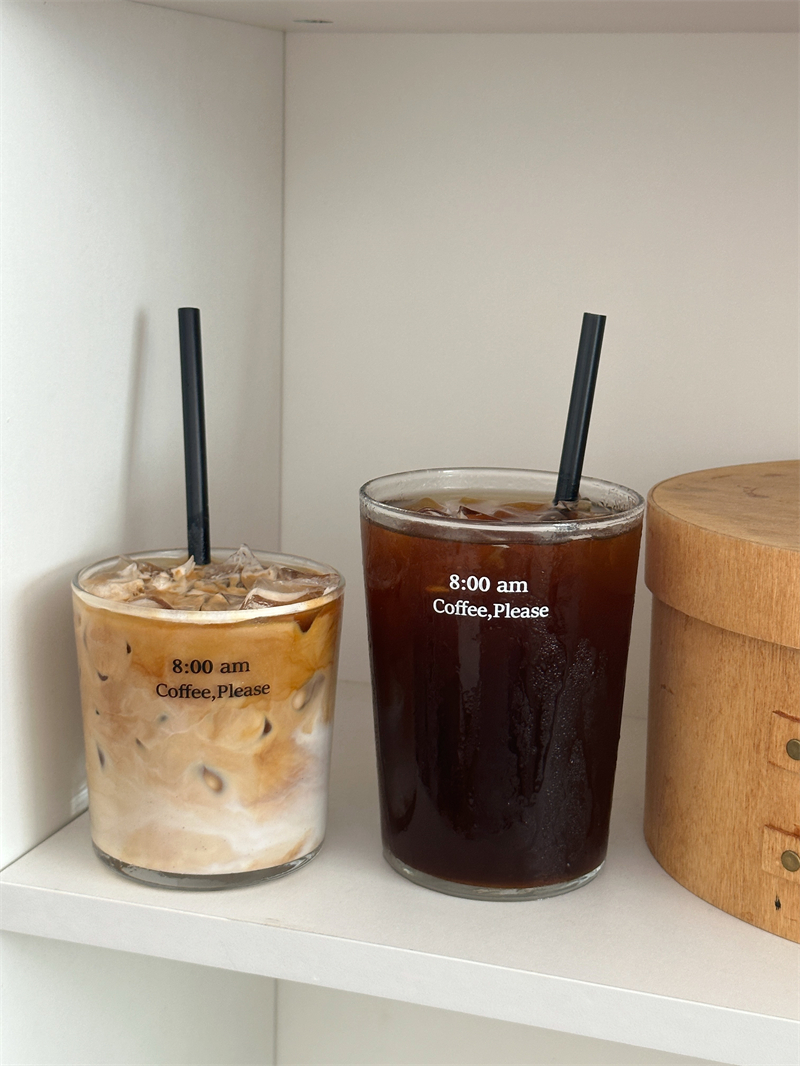 阿宝-原创自制早八字母咖啡玻璃杯大容量水杯美式拿铁牛奶果汁杯