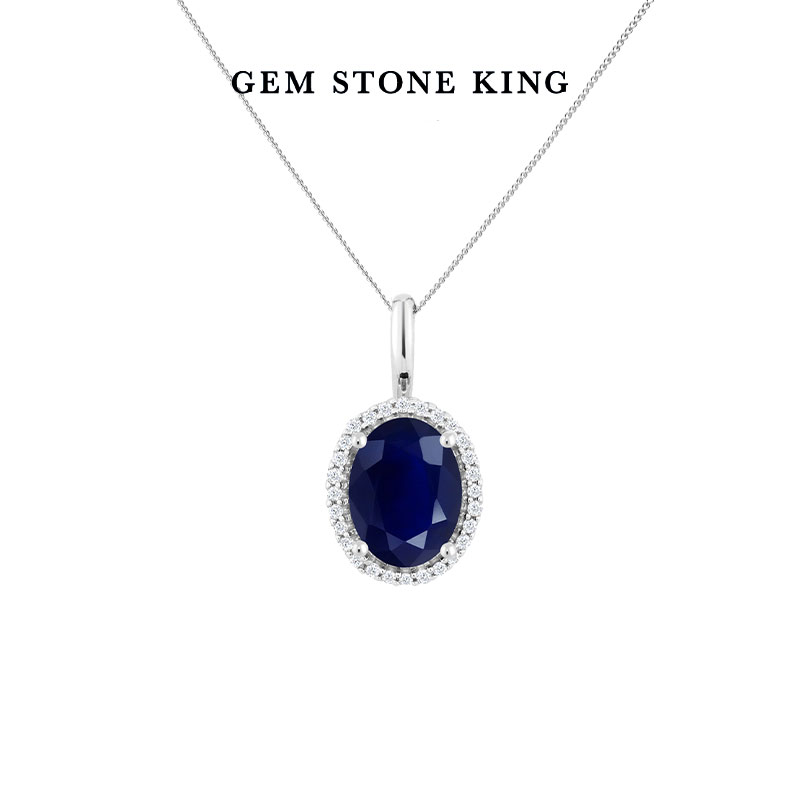 GSK 1.79克拉天然蓝宝石项链10K金钻石彩色宝石经典简约女锁骨链