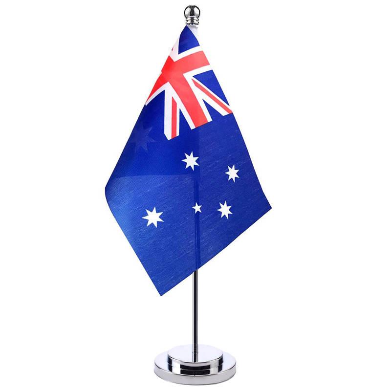 世界各国旗 澳大利亚国旗单杆桌旗银色金属旗架桌面旗帜摆件小旗