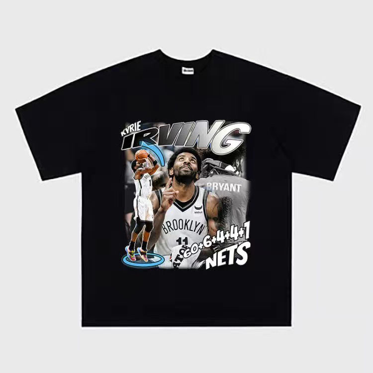 NBA球星欧文60分专题美式嘻哈复古人像纯棉潮流帅气短袖印花T恤