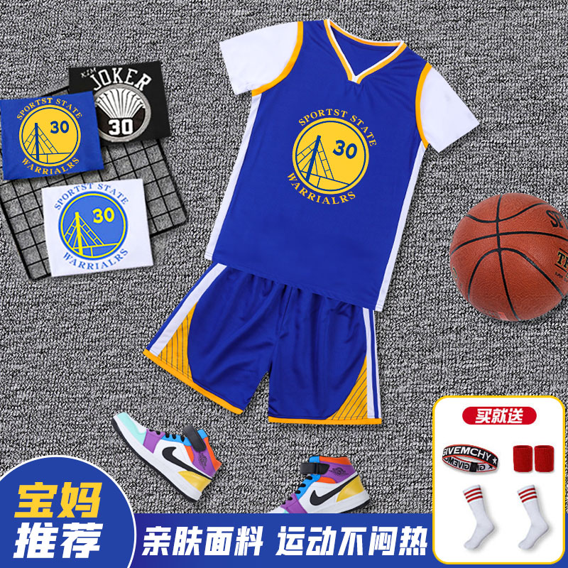 库里球衣30号儿童篮球服运动套装男女童队服定制汤普森篮球训练服