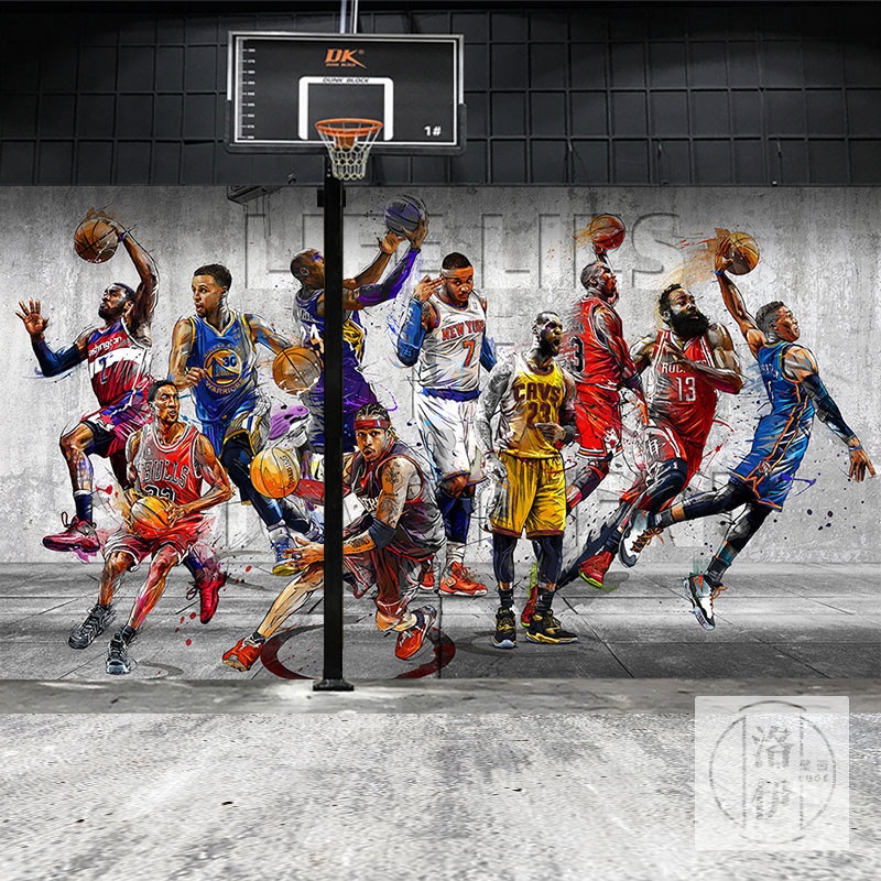 篮球主题壁纸NBA球星篮球馆装修扣篮艾佛森杜兰特篮球场背景墙纸