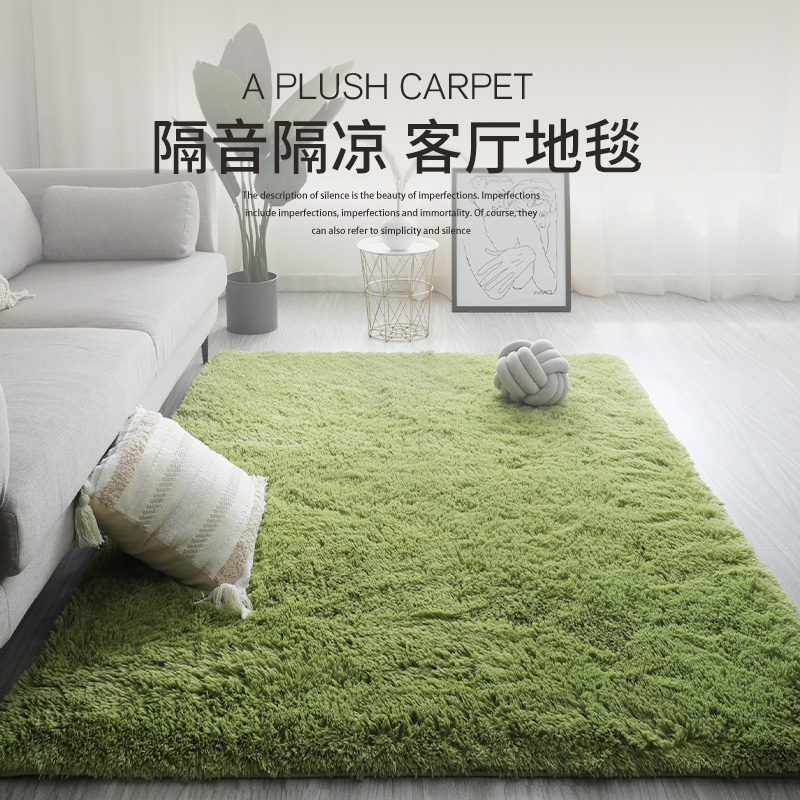 地毯卧室2024新款床边地垫毛毯轻奢高级房间沙发长毛绿色地毯加厚