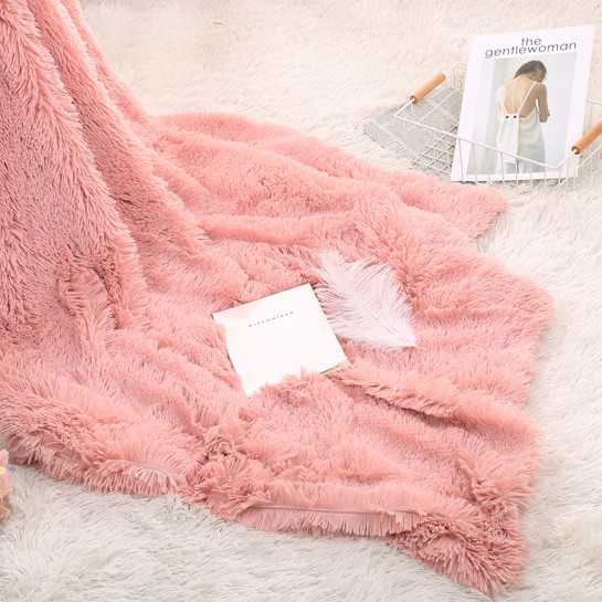 粉色毛毯长毛绒拍照道具盖毯椅子装饰毯子毛毛沙发毯白色ins摄影