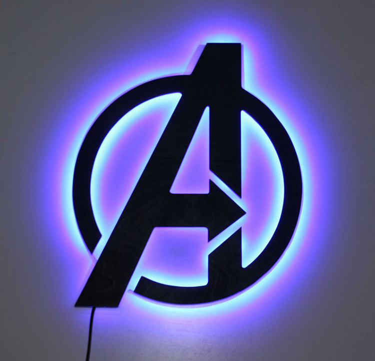 复仇者联盟Avengers创意LED夜灯壁灯家饰灯超级英雄标志灯遥控