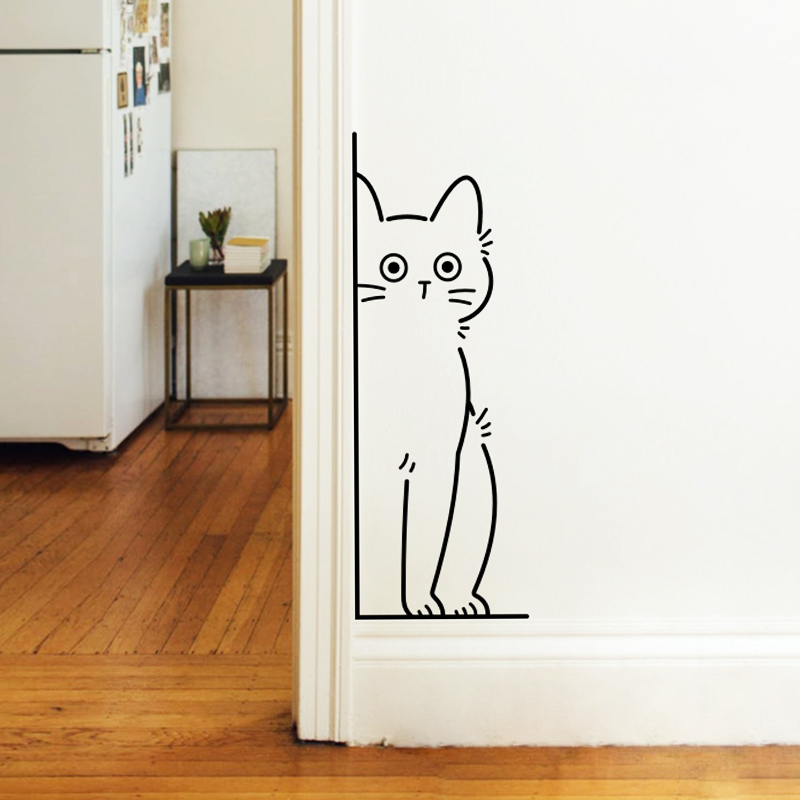 许北生 害羞的小猫咪可爱图案贴纸 墙角柜门装饰宠物店玻璃门墙贴