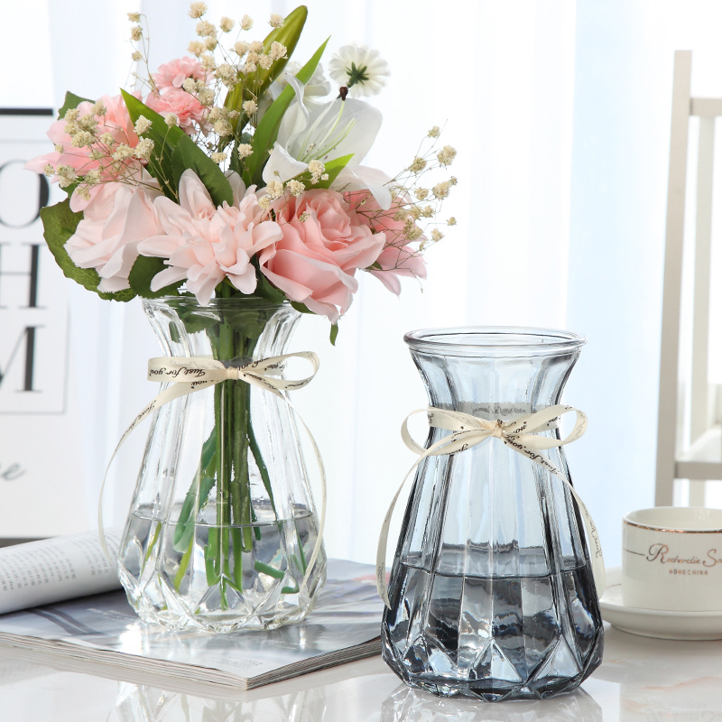 欧式创意玻璃花瓶透明彩色水培绿萝植物百合鲜花插花瓶客厅摆件