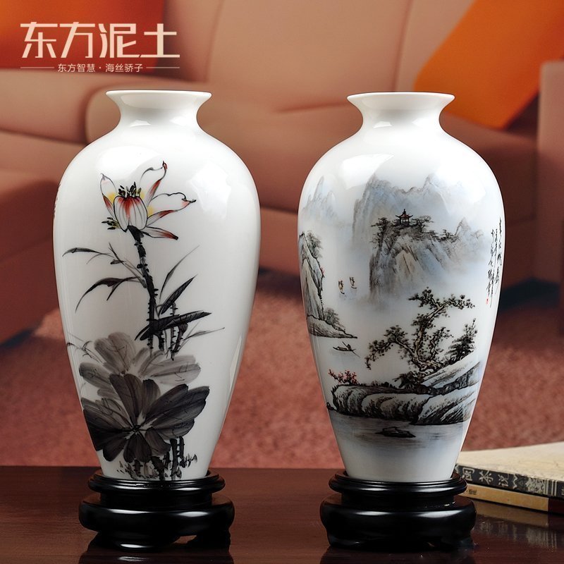东方泥土陶瓷花瓶摆件手绘古典新中式家居客厅电视柜博古架装饰品