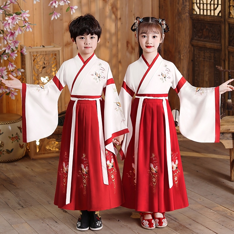 雪龙吟舞蹈服装儿童表演服汉服扇子舞古风爱国中国风诗朗诵演出服