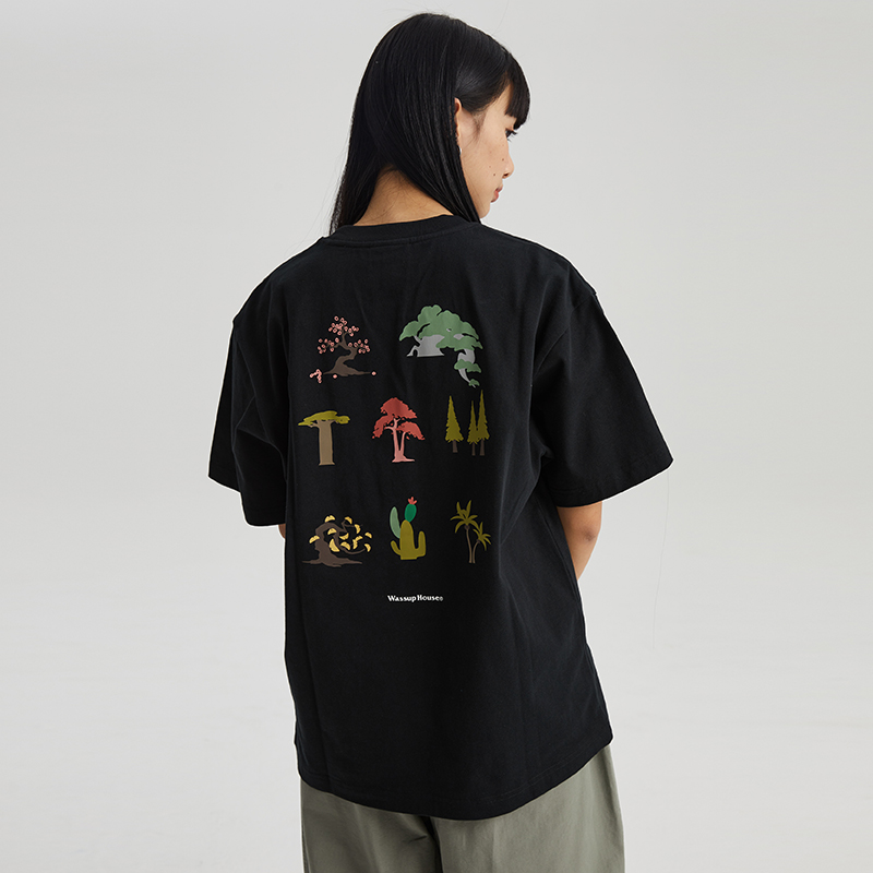 WassupHouse 植物季节图鉴印花短袖T恤男夏季新款美式上衣情侣装