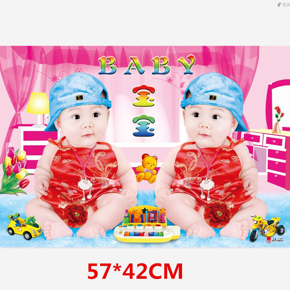 双男童宝宝海报照片漂亮可爱婴儿装饰画孕妇胎教早教双胞胎画防水