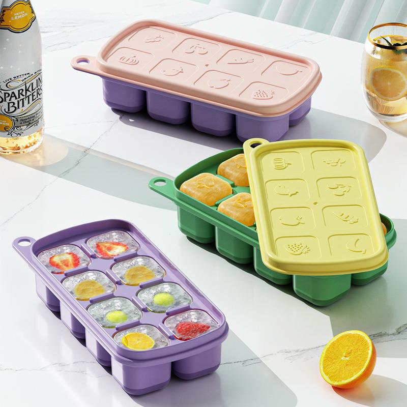硅胶冰格带盖模具制冰盒食品级冷藏婴幼儿辅食盒冰箱自制冰块模具