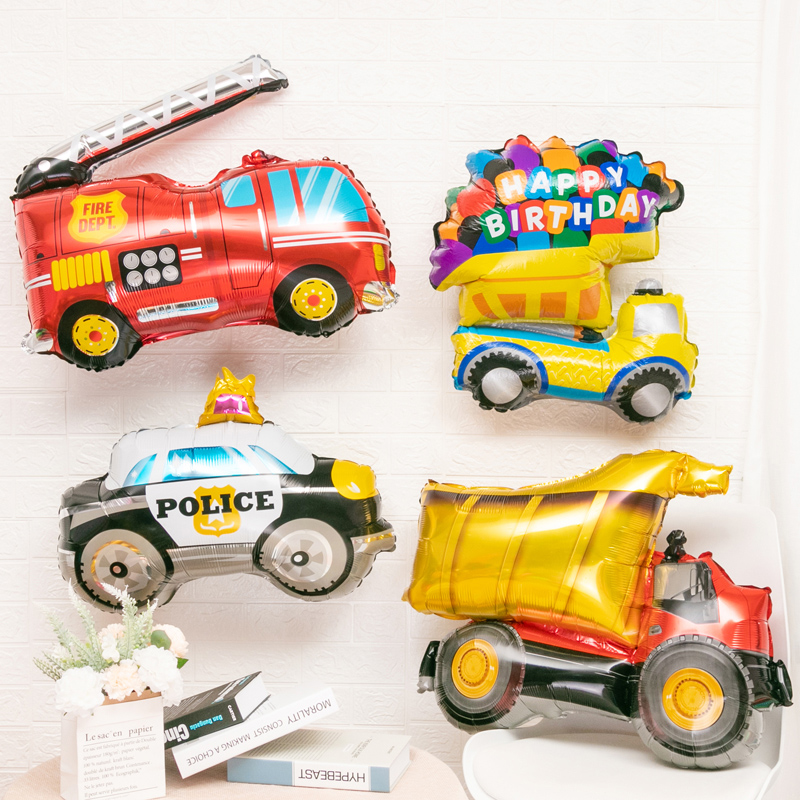 儿童宝宝卡通铝膜气球火车校车坦克货车工程车玩具车生日派对装饰