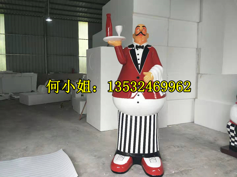 米其林店卡通玻璃钢厨师造型雕像树脂餐厅服务员公仔人物模型摆件