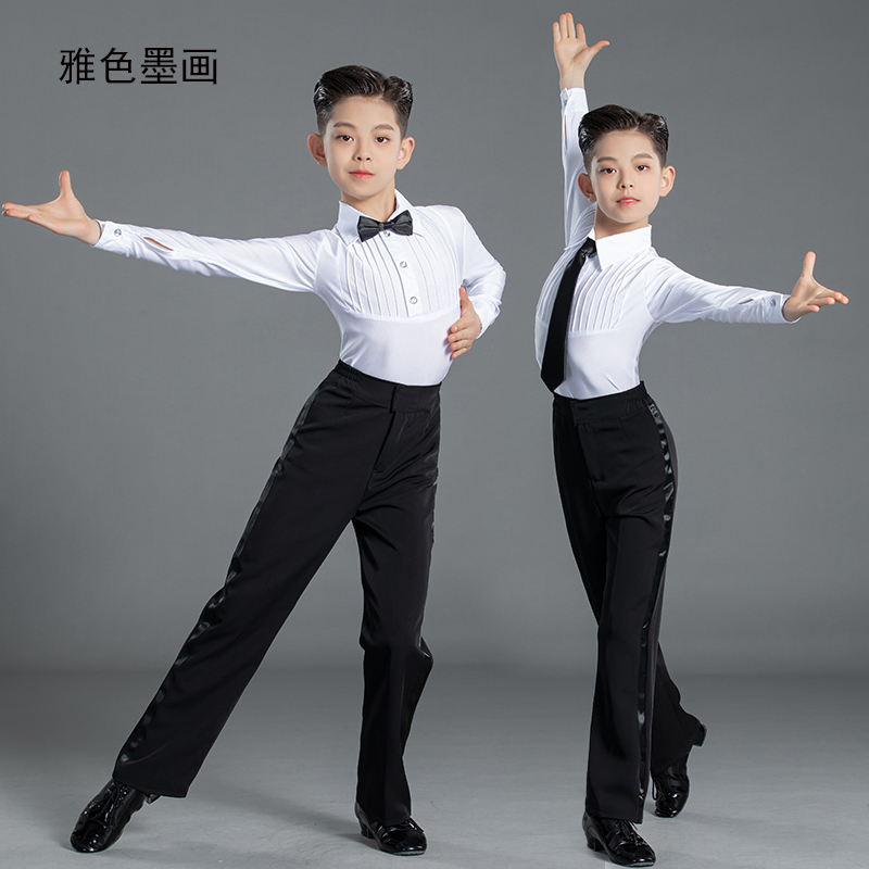 雅色墨画新款标准服少儿男童拉丁舞服规定比赛服儿童考级专业套装