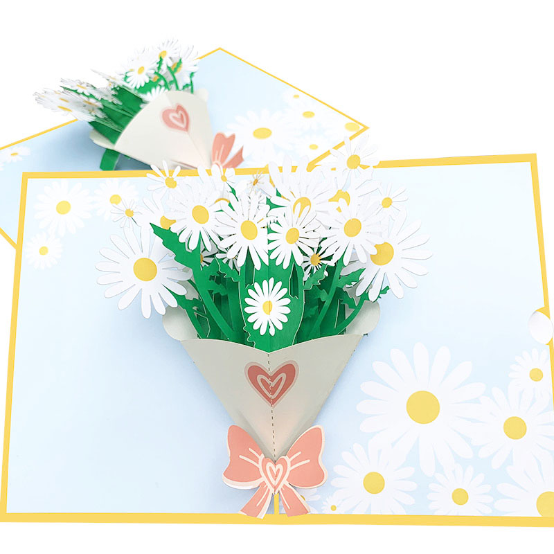 包邮创意3d卡片彩印花朵立体贺卡小雏菊教师节送老师花束感谢卡片