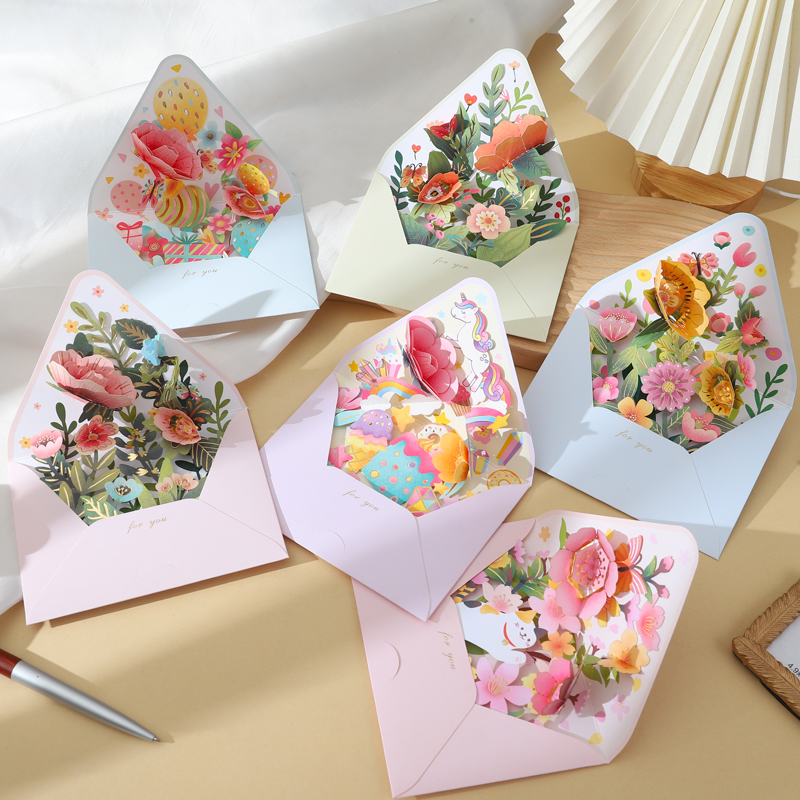 教师节送老师高级感花朵立体贺卡信封造型通用祝福创意3D卡小卡片