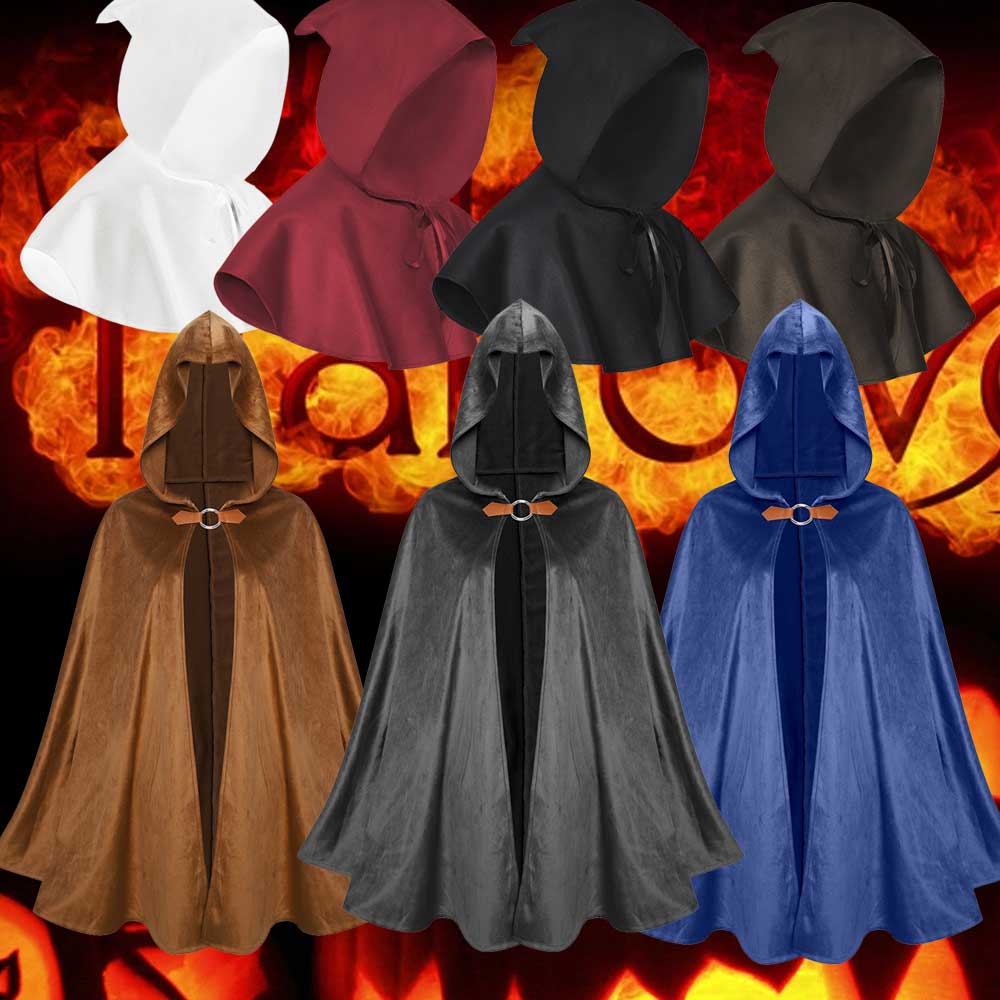 中世纪带帽披风成人黑色瘟疫医生服装万圣节恐怖巫师死神斗篷披肩