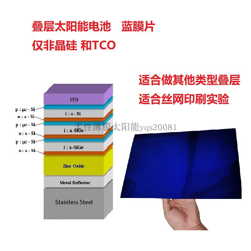 叠层薄膜太阳能电池  太阳能蓝膜片 仅非晶硅TCO 三结叠层 异质结
