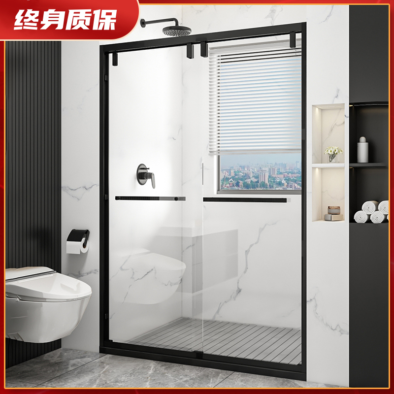 淋浴房一字型干湿分离隔断整体浴室玻璃门家用卫生间推拉移门浴屏