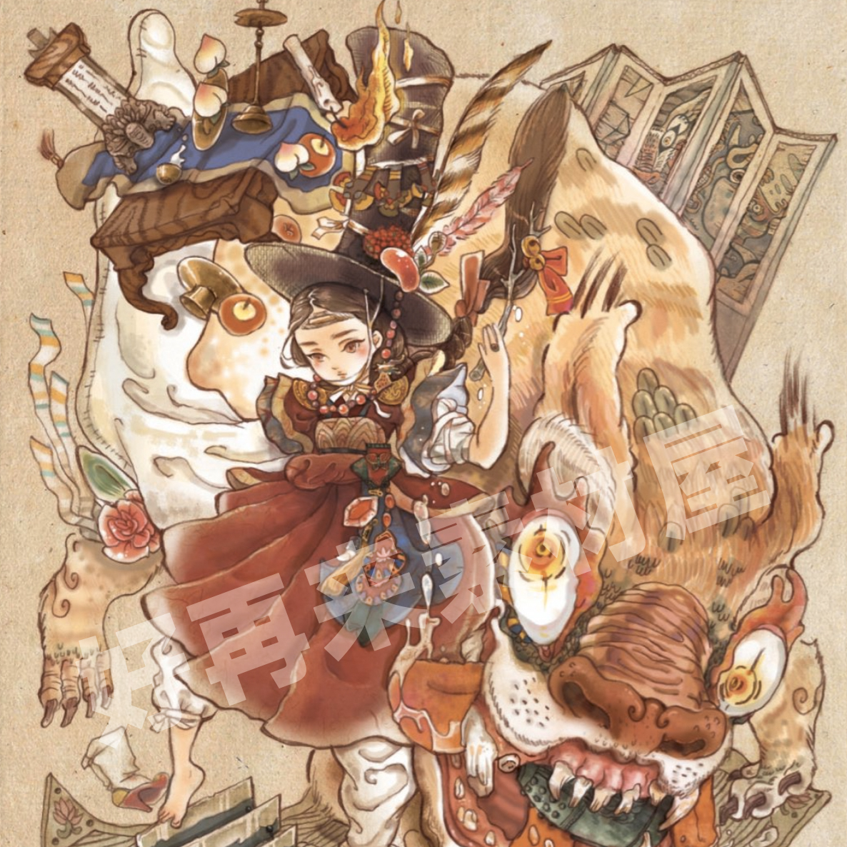 CH002韩国곰곰e(gomgome)插画游戏国风细腻板绘手绘人物服饰道具