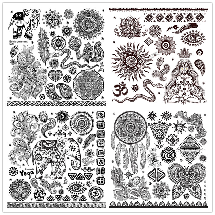 A0432矢量印度传统纹饰花纹大象佩斯利曼陀罗 AI设计素材