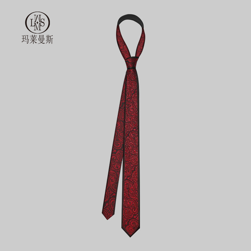 休闲领带衬衫女学院风小众设计感时尚韩版细窄黑底红色佩斯利花纹