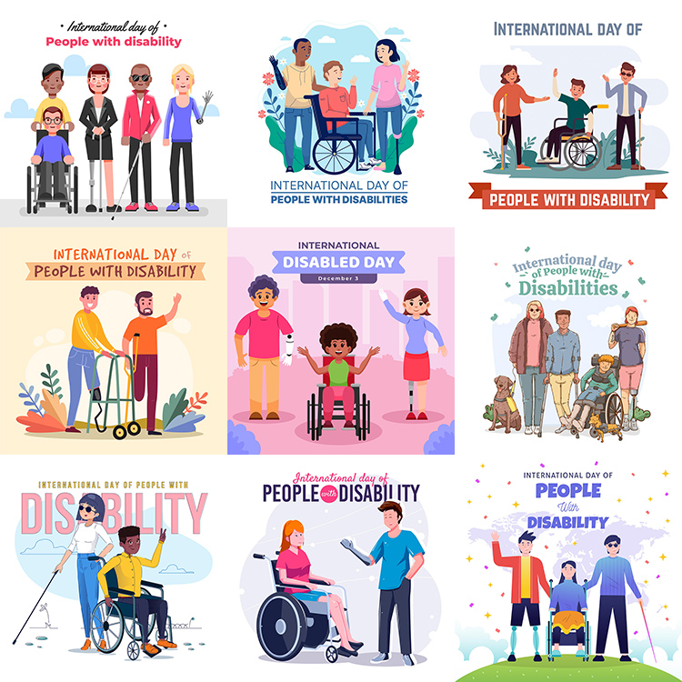 国际残疾人日海报 卡通残疾人物插画背景 AI格式矢量设计素材