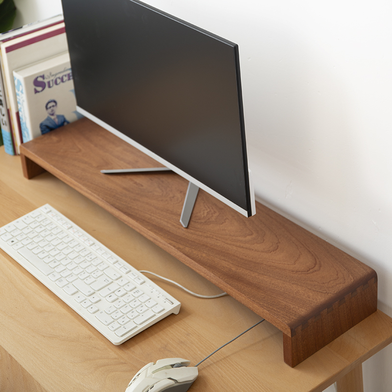实木一体办公室显示器增高架电脑桌面垫高底座置物架电视支架定制