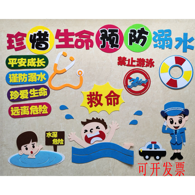 防溺水黑板报装饰墙贴画幼儿园文化墙教室布置小学预防安全教育