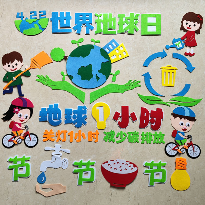 世界地球日黑板报环保主题班级文化保护环境幼儿园教室墙贴画装饰