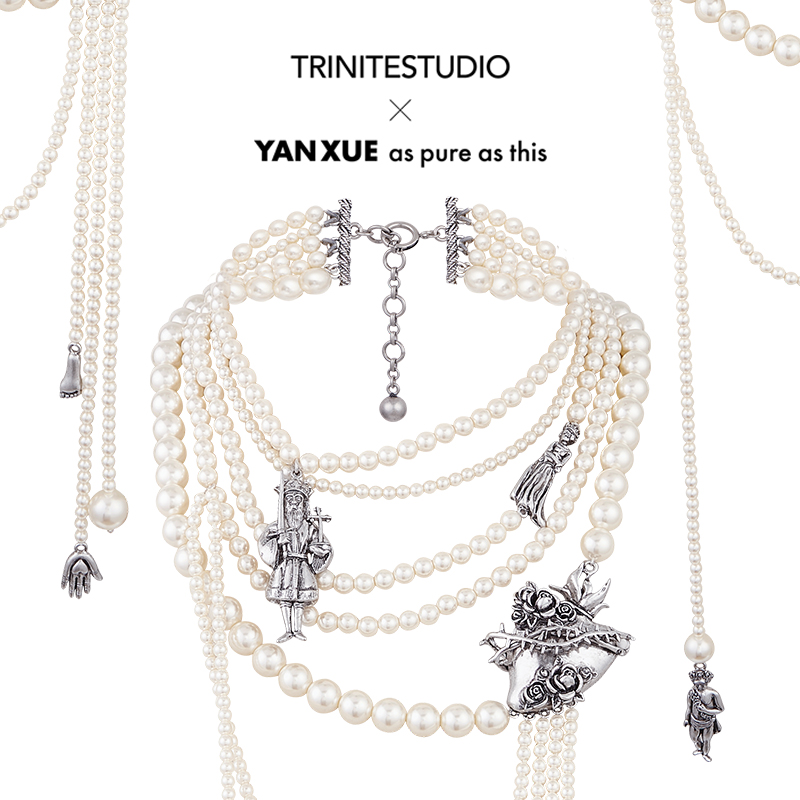 TRINITE X YANXUE*Pearl Necklace 做旧银装饰珍珠宫廷感长项链