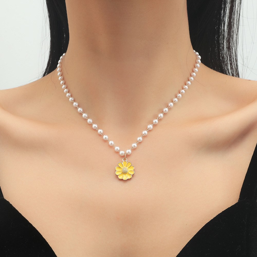 pearl flower pendant necklace Clavicle choker 珍珠花朵项链女