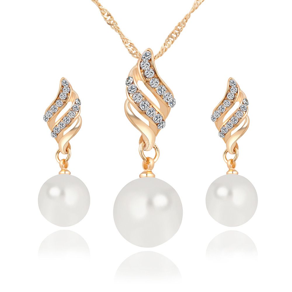 women necklace set earrings pearl jewelry 珍珠镶钻女项链
