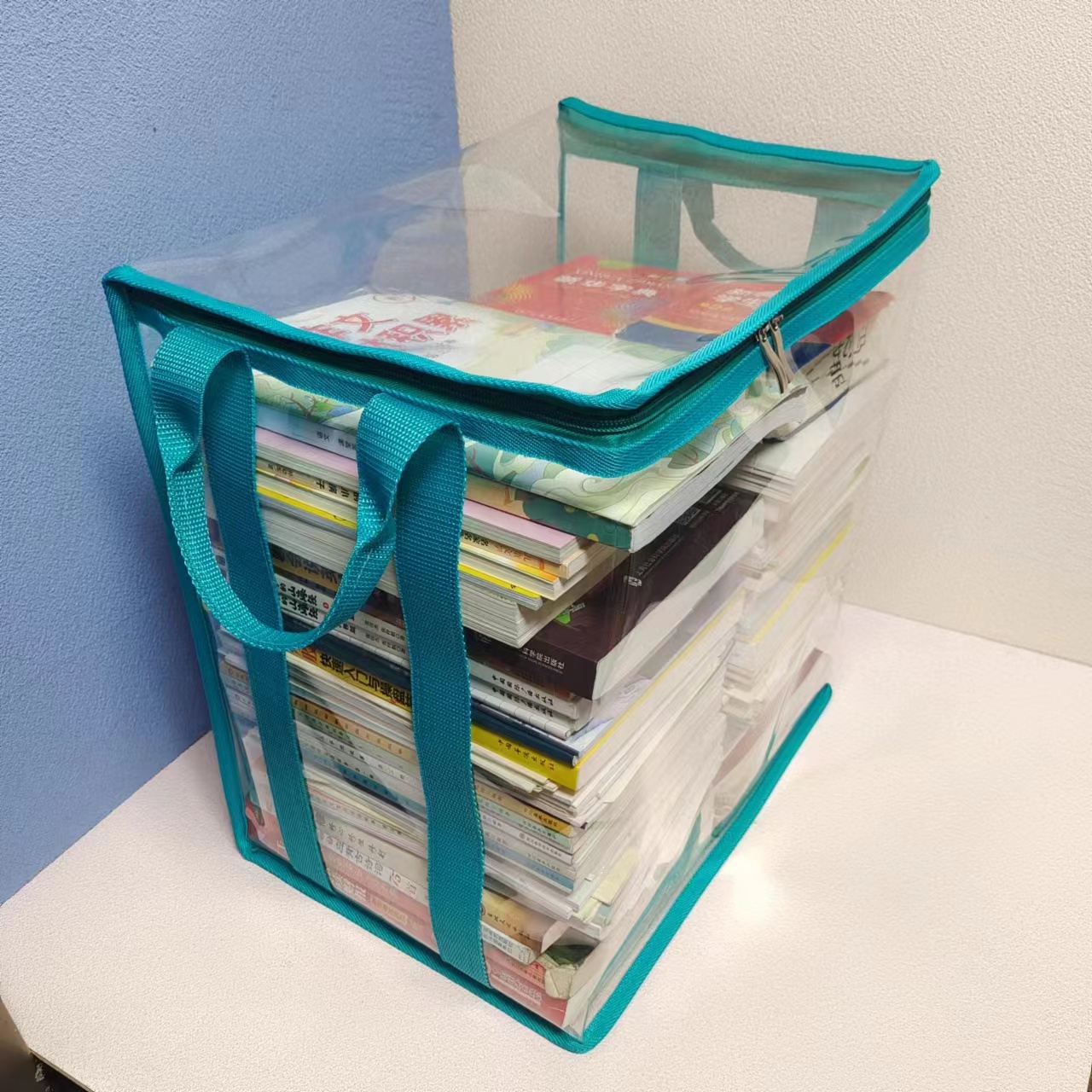 透明折叠学生书籍防尘袋学习用品书架整理筐手提储物文件收纳现货