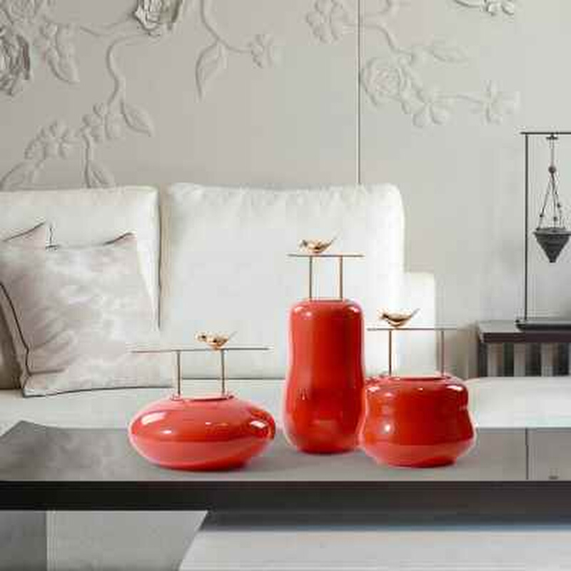 新中式古典红色陶瓷罐储物摆件售楼处样板间新年春节布置软装饰品