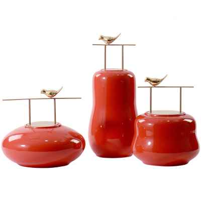 新中式古典红色陶瓷罐储物摆件售楼处样板间新年春节布置软装饰品