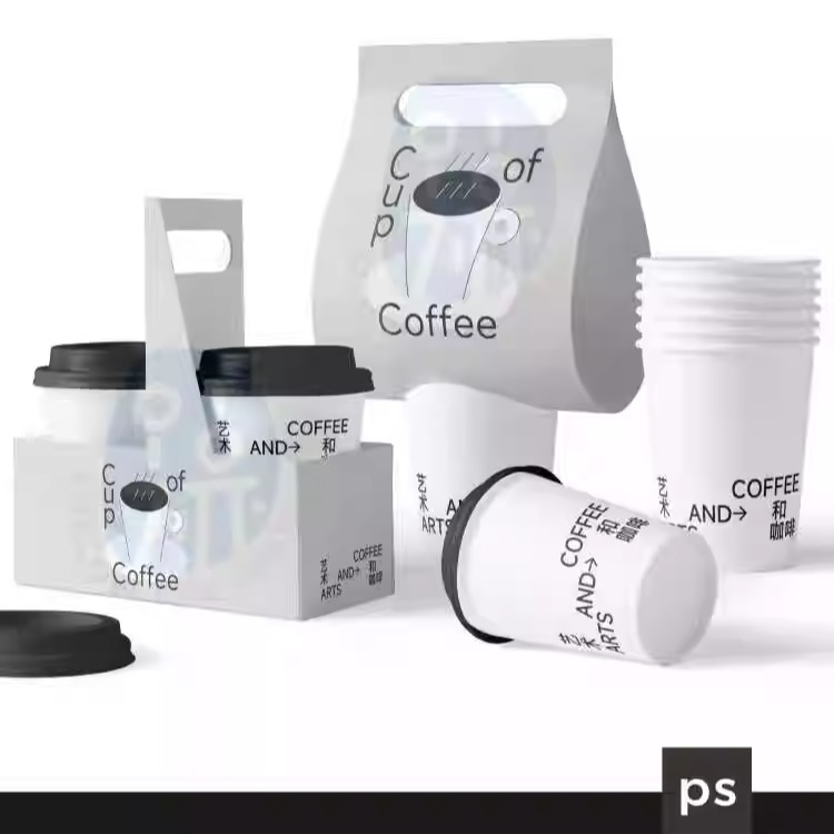 斑马样机咖啡杯纸杯vi样机打包袋mockup贴图外卖ps效果图设计素材