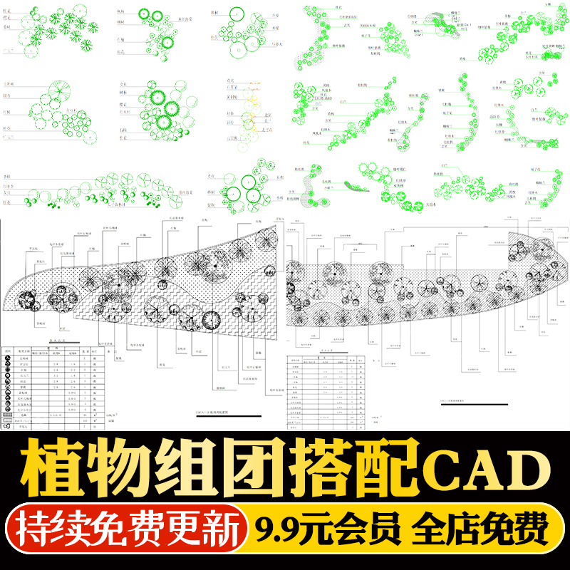 乔木灌木树丛草丛植物组团搭配种植设计CAD平面图园林景观配置图