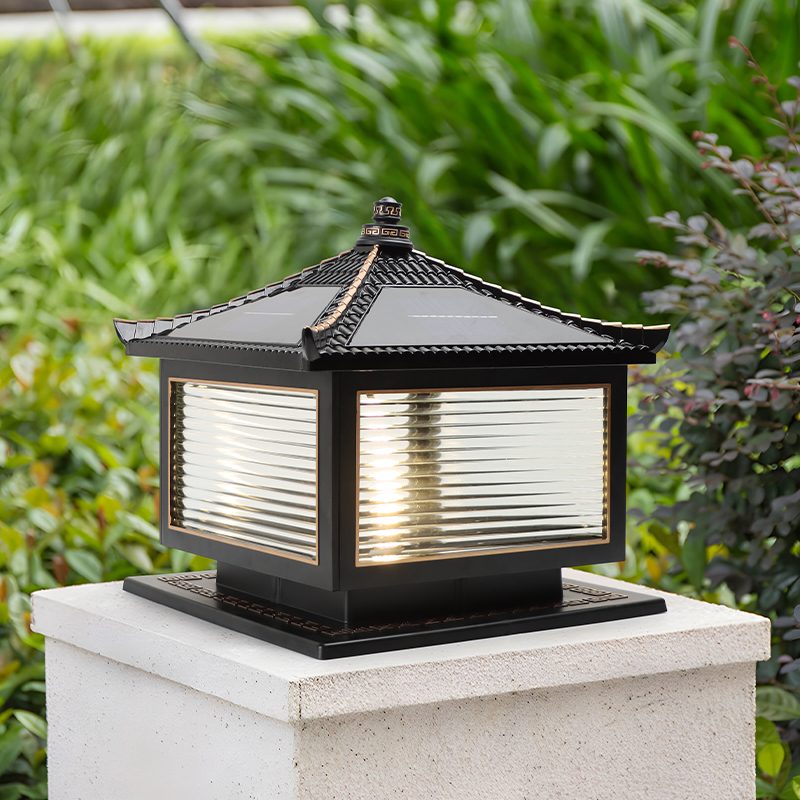 太阳能防水柱头灯别墅庭院花园翘盖黑色宫廷户外园林景观新款灯具