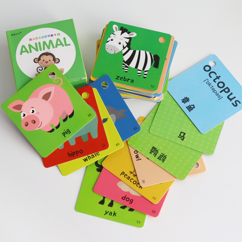 儿童英语启蒙认知卡片字母动物食物识字单词卡趣味幼儿园早教教具