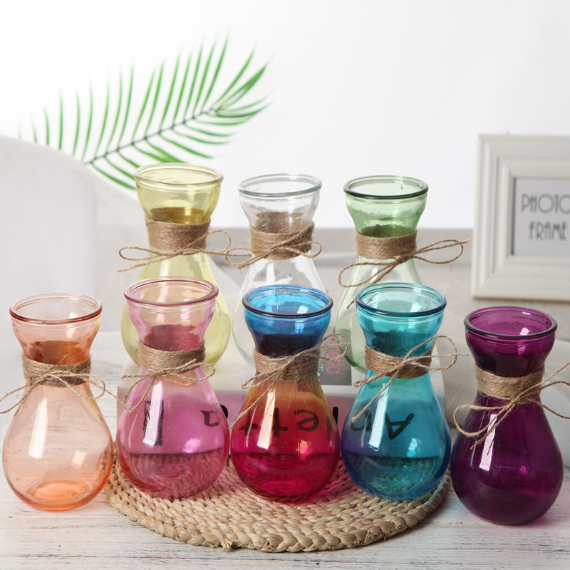 彩色玻璃花瓶小号摆件居家装饰绿萝风信子水培欧式摄影创意简约风
