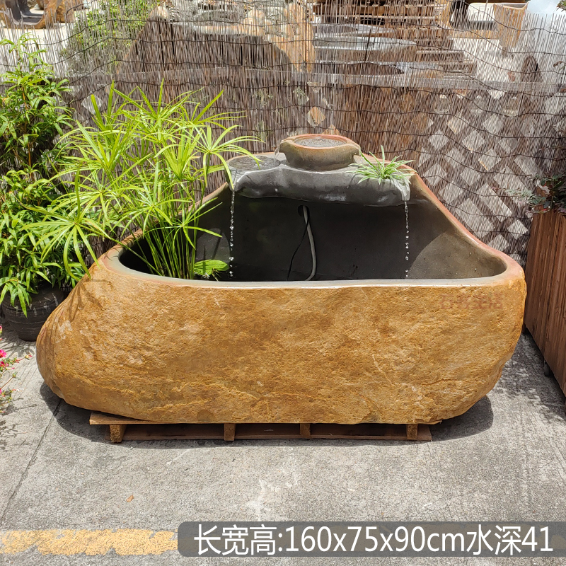 新品原始石材一体循环流水池户外花园自然艺术石头鱼缸庭院水景池