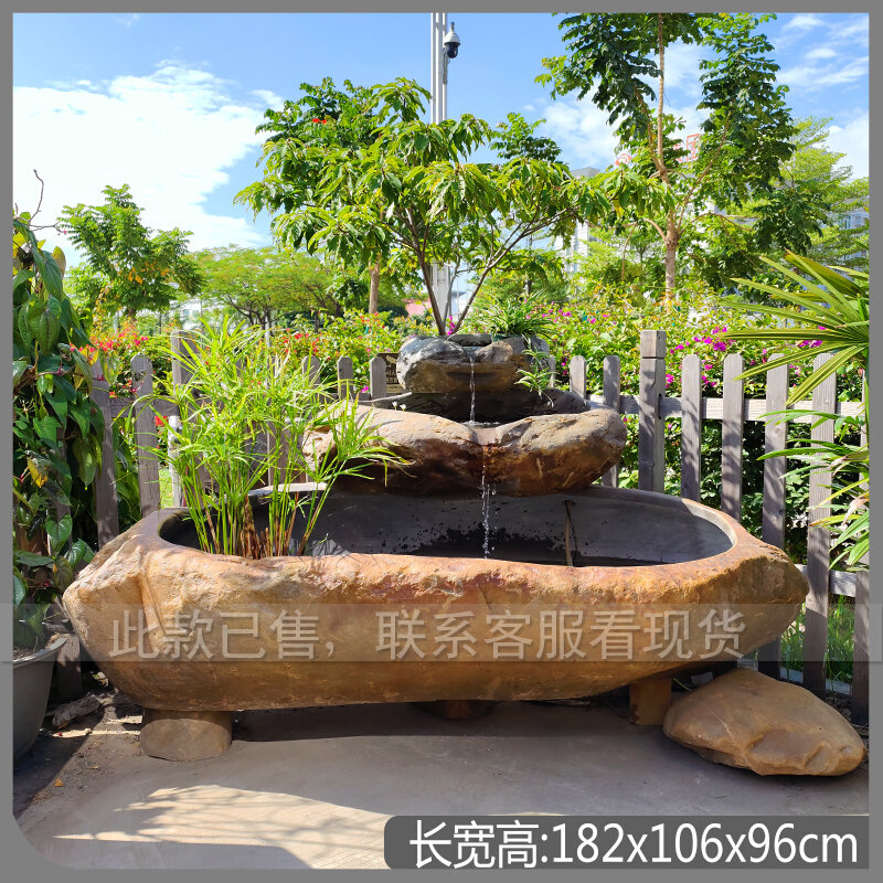 石客精品大型石头流水鱼缸庭院户外花园自然艺术石材叠层瀑布景观