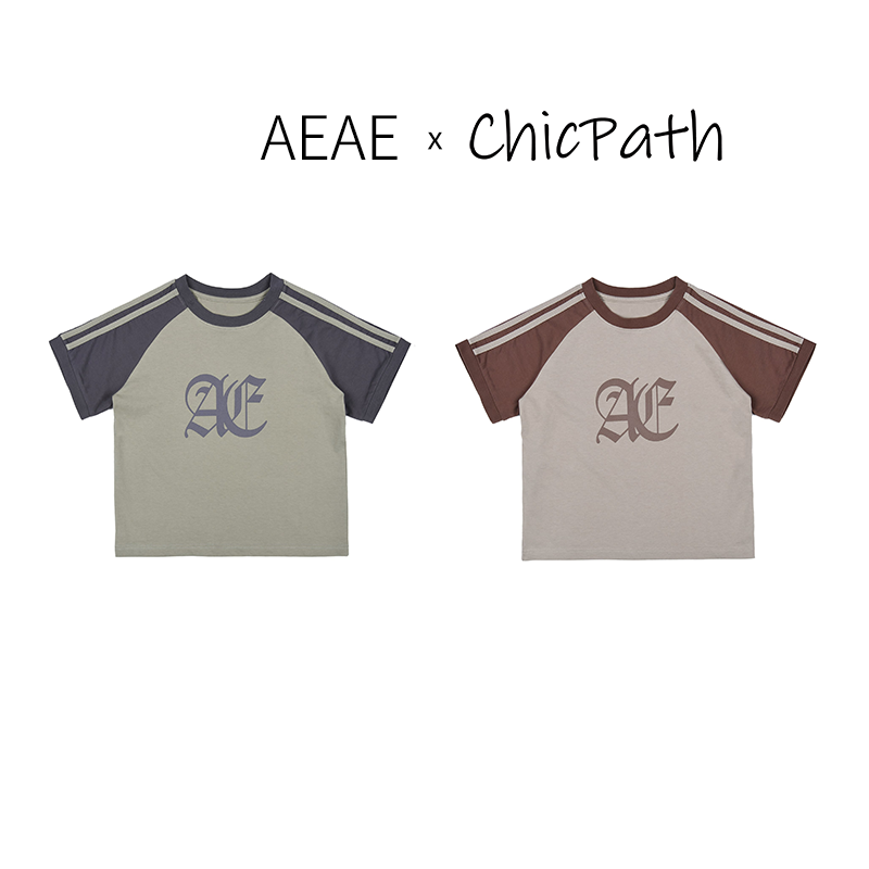 【5折】AEAE韩国小众品牌撞色logo短款T恤时尚辣妹甜酷风纯棉女款